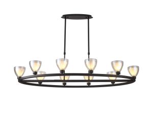 Giuseppe Oval Telescopic Pendant With Curved Cone Glass (U), 10 Light G9, Satin Black/Iridescent/Opal