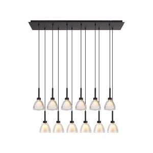 Giuseppe Linear Pendant 2m With Curved Cone Glass (U), 12 Light G9, Satin Black/Iridescent/Opal