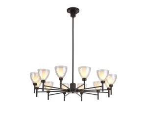 Giuseppe 93cm Telescopic Pendant With Curved Cone Glass (U), 12 Light G9, Satin Black/Iridescent/Opal