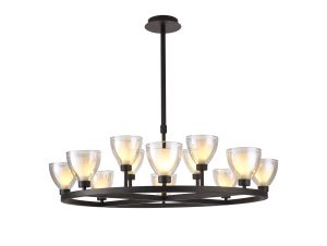 Giuseppe 92cm Round Telescopic Pendant With Curved Cone Glass (U), 8 + 4 Light G9, Satin Black/Iridescent/Opal