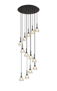 Giuseppe 57cm Round Multiple Pendant 2.5m With Curved Cone Glass (U), 13 Light G9, Satin Black/Iridescent/Opal