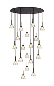Giuseppe Oval Multiple Pendant 2m With Curved Cone Glass (U), 19 Light G9, Satin Black/Iridescent/Opal