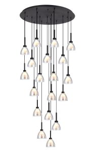 Giuseppe 77cm Round Multiple Pendant 3.5m With Curved Cone Glass (U), 19 Light G9, Satin Black/Iridescent/Opal