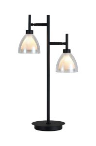 Giuseppe Reader Table Lamp With Curved Cone Glass (U), 2 Light G9, Satin Black/Iridescent/Opal