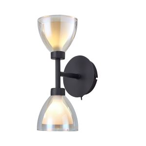 Giuseppe Switched Up / Down Wall Lamp With Curved Cone Glass (U), 2 Light G9, Satin Black/Iridescent/Opal