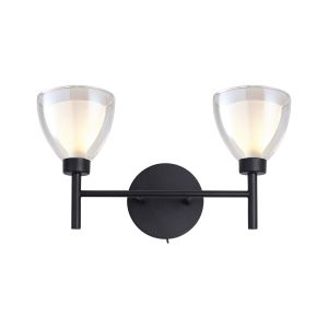Giuseppe Switched Wall Lamp With Curved Cone Glass (U), 2 Light G9, Satin Black/Iridescent/Opal