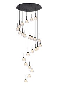 Giuseppe 87cm Round Multiple Pendant 5m With Curved Cone Glass (U), 24 Light G9, Satin Black/Iridescent/Opal Item Weight: 19.2kg