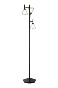 Giuseppe Floor Lamp With Curved Cone Glass (U), 3 Light G9, Satin Black/Iridescent/Opal