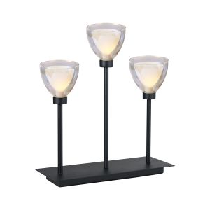 Giuseppe Rectangular Table Lamp Touch Switch With Curved Cone Glass (U), 3 Light G9, Satin Black/Iridescent/Opal