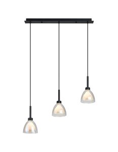 Giuseppe Linear Pendant 2m With Curved Cone Glass (U), 3 Light G9, Satin Black/Iridescent/Opal