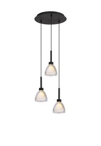 Giuseppe 32cm Round Pendant 2m With Curved Cone Glass (U), 3 Light G9, Satin Black/Iridescent/Opal