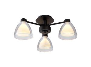 Giuseppe 45.5cm Semi Flush With Curved Cone Glass (U), 3 Light G9, Satin Black/Iridescent/Opal