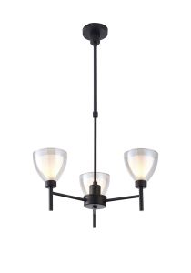 Giuseppe 48cm Telescopic Pendant With Curved Cone Glass (U), 3 Light G9, Satin Black/Iridescent/Opal