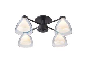 Giuseppe 48cm Semi Flush With Curved Cone Glass (U), 4 Light G9, Satin Black/Iridescent/Opal