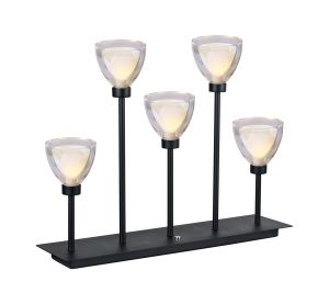 Giuseppe Rectangular Table Lamp Touch Switch With Curved Cone Glass (U), 5 Light G9, Satin Black/Iridescent/Opal