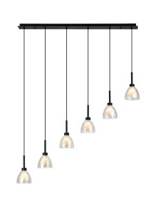 Giuseppe Linear Pendant 2m With Curved Cone Glass (U), 6 Light G9, Satin Black/Iridescent/Opal