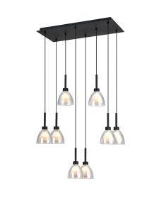 Giuseppe Rectangle Multiple Pendant 2m With Curved Cone Glass (U), 8 Light G9, Satin Black/Iridescent/Opal