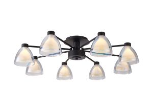 Giuseppe 78cm Semi Flush With Curved Cone Glass (U), 8 Light G9, Satin Black/Iridescent/Opal