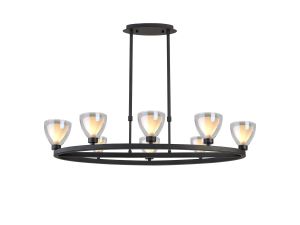 Giuseppe Oval Telescopic Pendant With Curved Cone Glass (U), 8 Light G9, Satin Black/Iridescent/Opal