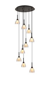 Giuseppe 52cm Round Multiple Pendant 2.5m With Curved Cone Glass (U), 9 Light G9, Satin Black/Iridescent/Opal