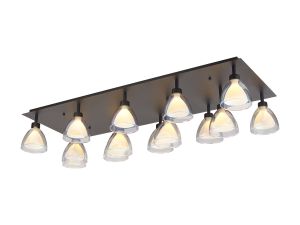 Giuseppe Rectangle Flush With Curved Cone Glass (U), 14 Light G9, Satin Black/Iridescent/Opal