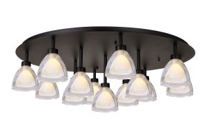 Giuseppe 82cm 80cm Round Flush With Curved Cone Glass (U), 13 Light G9, Satin Black/Iridescent/Opal