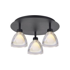Giuseppe 36cm 35cm Round Flush With Curved Cone Glass (U), 3 Light G9, Satin Black/Iridescent/Opal