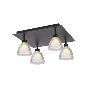 Giuseppe 40cm Square Flush With Curved Cone Glass (U), 4 Light G9, Satin Black/Iridescent/Opal