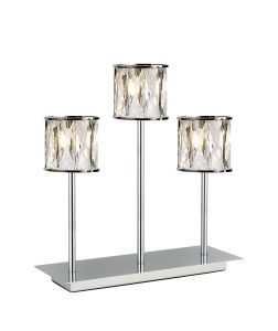 Giuseppe 3 Light Rectangular Table Lamp Touch Switch, With Crystal Shade, Polished Chrome/Clear
