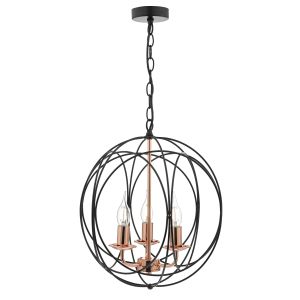 Phoenix 3 Light E14 Black With Copper Adjustable Round Pendant