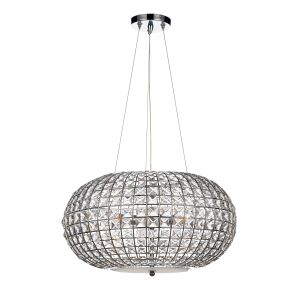Plaza 3 Light E14 Polished Chrome Adjustable Cylindrical Pendant With faceted Square-Cut Crystal Glass