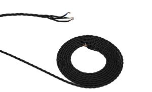 Briciole 1m Black Braided Twisted 3 Core 0.75mm Cable VDE Approved (qty ordered will be supplied as one continuous length)