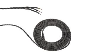 Briciole 1m Grey Braided Twisted 3 Core 0.75mm Cable VDE Approved (qty ordered will be supplied as one continuous length)