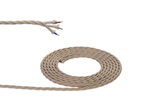 Briciole 1m Ivory Braided Twisted 3 Core 0.75mm Cable VDE Approved (qty ordered will be supplied as one continuous length)