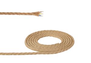Briciole 1m Jute Brown Braided Twisted 3 Core 0.75mm Cable VDE Approved (qty ordered will be supplied as one continuous length)