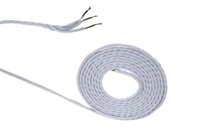 Briciole 1m White Braided Twisted 3 Core 0.75mm Cable VDE Approved (qty ordered will be supplied as one continuous length)
