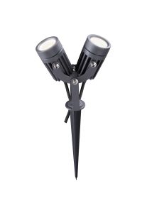 Datialessandro Twin Spike/Wall Light, 2 x 3W LED, 3000K, 420lm, 30 Degree, IP65, Grey/Black, c/w 2m Cable, 3yrs Warranty