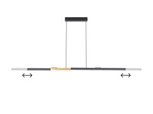 Noches Extendable Linear Pendant , 40W LED, Remote Control CCT Tuneable White 3000K-6000K, 1800lm, Satin Black/Gold, 3yrs Warranty