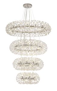 Hiphonic 4 Tier 60cm + 80cm + 100cm + 120cm Pendant, 12 + 20 + 26 + 30 Light G9 Polished Chrome/Crystal, Item Weight: 46kg