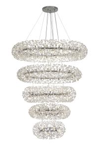 Hiphonic 5 Tier 60cm + 80cm + 100cm + 120cm + 140cm Pendant, 12 + 20 + 26 + 30 + 36 Light G9 Polished Chrome/Crystal, Item Weight: 67kg