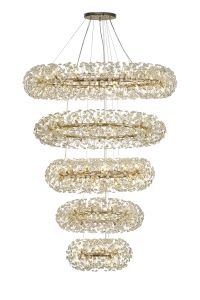 Hiphonic 5 Tier 60cm + 80cm + 100cm + 120cm + 140cm Pendant, 12 + 20 + 26 + 30 + 36 Light G9 French Gold/Crystal, Item Weight: 67kg