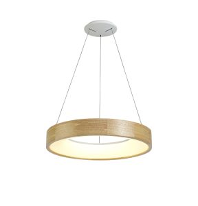 Bellissimo Dimmable Pendant 47cm Round 1 x 30W LED 3000K, 1595lm, Oak / Sand White, 3yrs Warranty