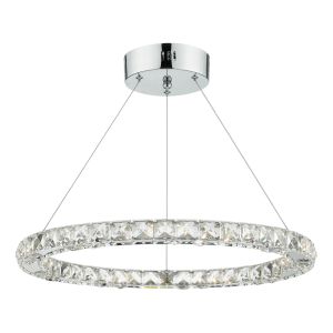 Roma 1 Light 24W Integrated LED Dimmable Adjustable Ring Pendant With Faceted Square Crystals