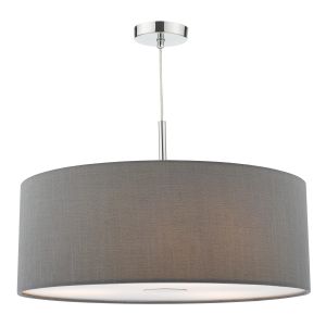 Ronda 3 Light E27 Polished Chrome Adjustable 60cm Pendant With Slate Grey Faux Silk Shade & Acrylic Diffuser