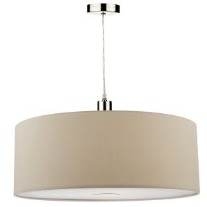 Ronda E27 Non Electric Taupe Faux Silk 60cm Drum Shade With Soft White Acrylic Diffuser (Shade Only)