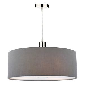 Ronda E27 Non Electric Slate Grey Faux Silk 60cm Drum Shade With Soft White Acrylic Diffuser (Shade Only)