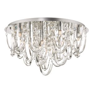 Roxanne 11 Light G9 Polished Chrome Flush Ceiling Light With Crystal Details