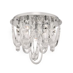 Roxanne 7 Light G9 Polished Chrome Flush Ceiling Fitting With Large Pieces Of Crystals Suspended In A Swag Effect
