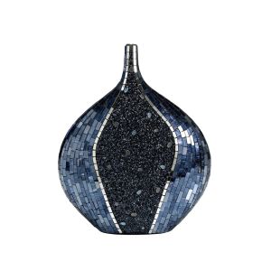 (DH) Sapphire Mosaic Vase Round Blue/Silver