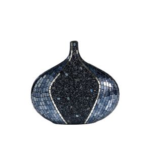 (DH) Sapphire Mosaic Vase Oval Blue/Silver